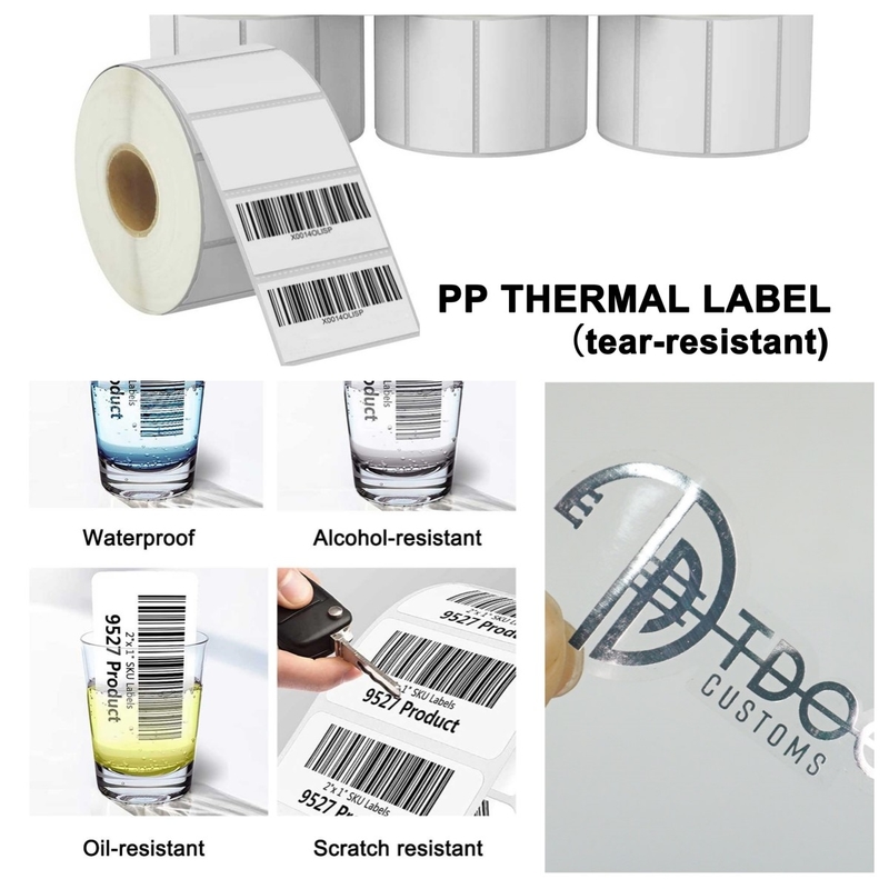 Matte PP-thermische etiketten Sticker Matte synthetische papieren etiketten waterdicht verscheurbestendig